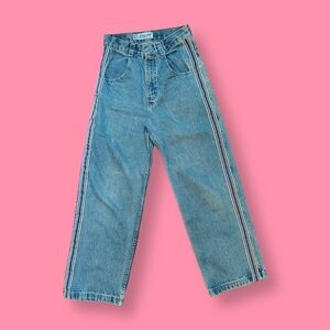 Vintage Y2k Utility Baggy Wide-Leg Blue Jeans with Pinstripe 26" Waist Size 2